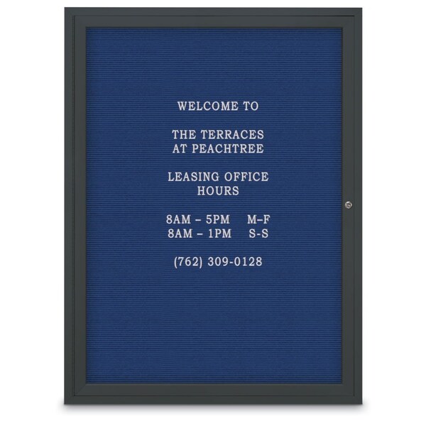 60"x36" 2-Door Enclosed Outdoor Letterboard, Blue Felt/Black